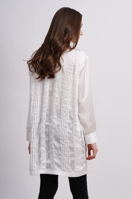 Sonali Gupta Pleated Silk  Leather Patch Work Shirt 
