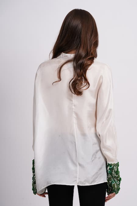 Sonali Gupta Ivory Silk Sleeve Embroidered Shirt 