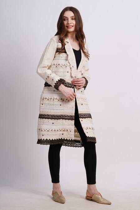 Sonali Gupta_Ivory Cotton Embroidery Round Neck Floral Lace Jacket _Online_at_Aza_Fashions