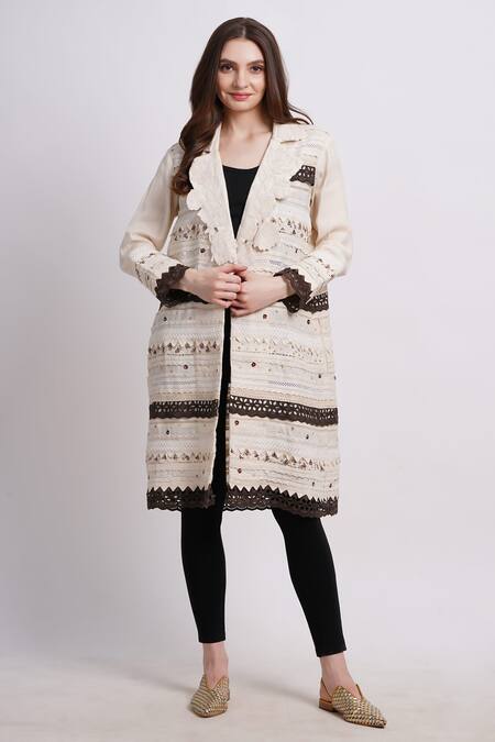 Shop_Sonali Gupta_Ivory Cotton Embroidery Round Neck Floral Lace Jacket _Online_at_Aza_Fashions