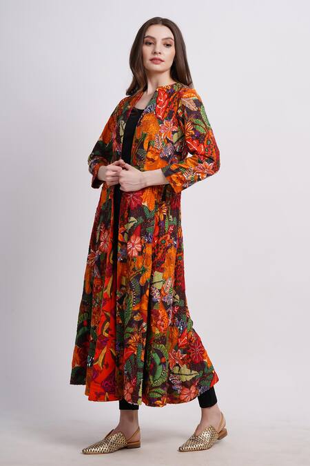Sonali Gupta_Multi Color Silk, Viscose Embroidery Open Neck Animal Print Jacket _Online_at_Aza_Fashions