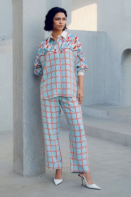 Shop Pooja Rajgarhia Gupta Off White Georgette Collared Floral Print Shirt Online at Aza Fashions Shop_Pooja Rajgarhia Gupta_Off White Georgette Collared Floral Print Shirt _Online_at_Aza_Fashions