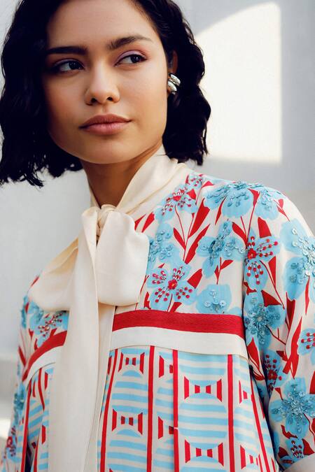 Shop Pooja Rajgarhia Gupta Off White Georgette Embroidery Floral Print Short Dress Online at Aza Fashions Shop_Pooja Rajgarhia Gupta_Off White Georgette Embroidery Floral Print Short Dress _Online_at_Aza_Fashions