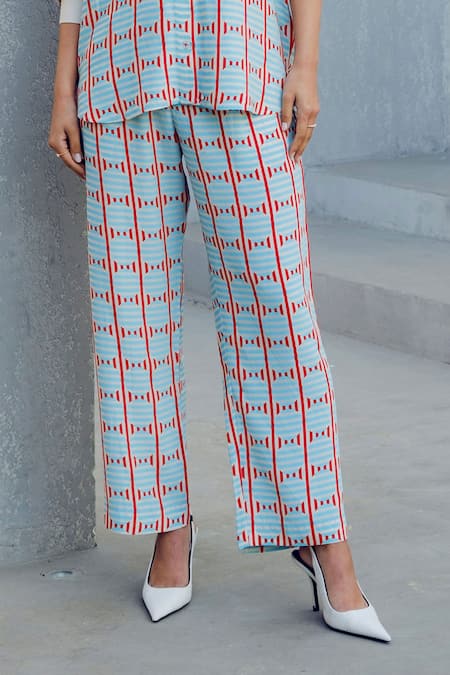 Pooja Rajgarhia Gupta_Blue Georgette Printed Designer Pant Set _Online_at_Aza_Fashions