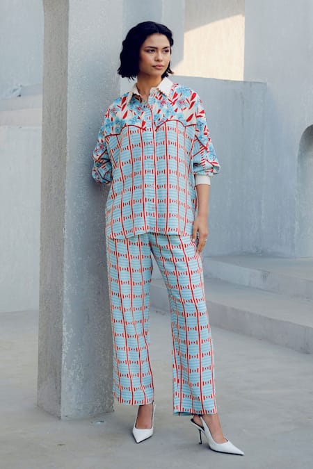 Buy_Pooja Rajgarhia Gupta_Blue Georgette Printed Designer Pant Set _Online_at_Aza_Fashions