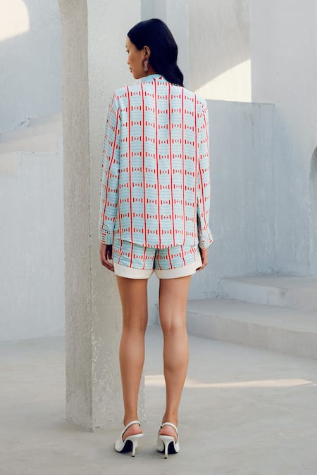 Shop Pooja Rajgarhia Gupta Blue Georgette Floral Print Designer Shorts at Aza Fashions Shop_Pooja Rajgarhia Gupta_Blue Georgette Floral Print Designer Shorts _at_Aza_Fashions