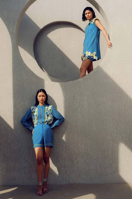 Buy Pooja Rajgarhia Gupta Blue Georgette Embroidery Collared Floral Dress Online at Aza Fashions Buy_Pooja Rajgarhia Gupta_Blue Georgette Embroidery Collared Floral Dress _Online_at_Aza_Fashions