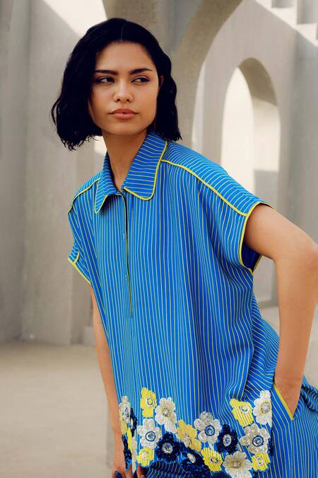 Buy_Pooja Rajgarhia Gupta_Blue Georgette Embroidery Floral Pant Set _Online_at_Aza_Fashions