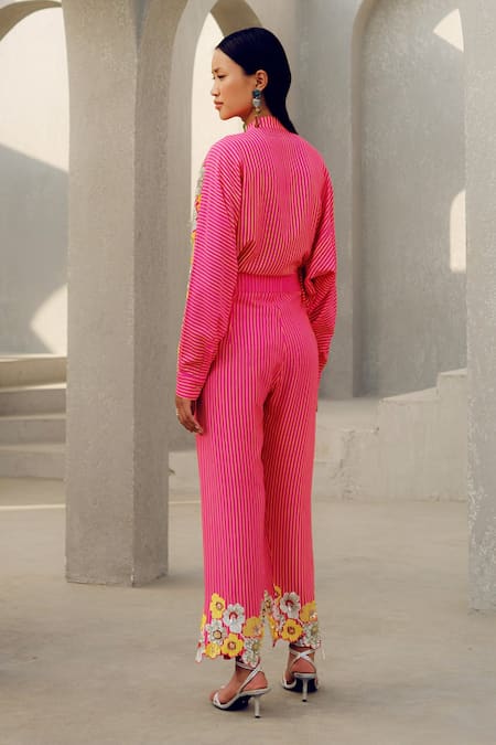 Shop Pooja Rajgarhia Gupta Pink Georgette Embroidery Collared Floral Shirt at Aza Fashions Shop_Pooja Rajgarhia Gupta_Pink Georgette Embroidery Collared Floral Shirt _at_Aza_Fashions