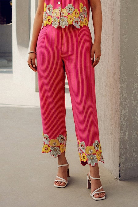 Buy Pooja Rajgarhia Gupta Pink Georgette Embroidery Round Neck Floral Pant Set Online at Aza Fashions Buy_Pooja Rajgarhia Gupta_Pink Georgette Embroidery Round Neck Floral Pant Set _Online_at_Aza_Fashions