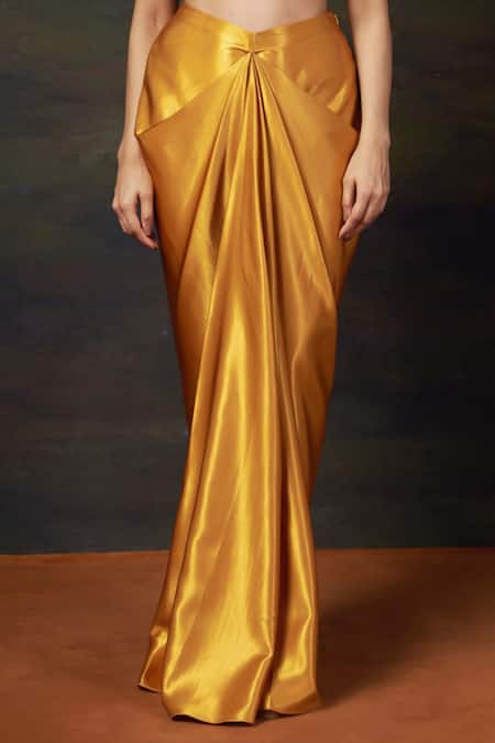 Thetaa_Yellow Silk, Polyester Embroidery Embellished Bralette Cape And Dhoti Skirt Set _Online_at_Aza_Fashions