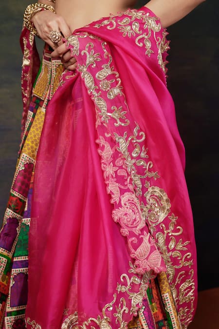 Buy_Thetaa_Pink , Organza, Satin Embroidery, Sequins, Zardosi Bridal Lehenga Set 