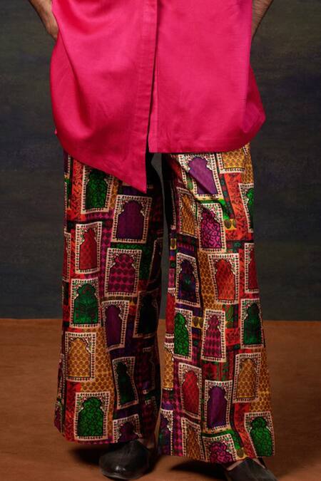 Thetaa_Pink Silk, Viscose Embroidery Kurta Set _Online_at_Aza_Fashions