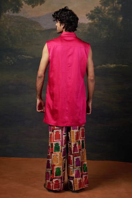 Shop_Thetaa_Pink Silk, Viscose Embroidery Kurta Set _at_Aza_Fashions