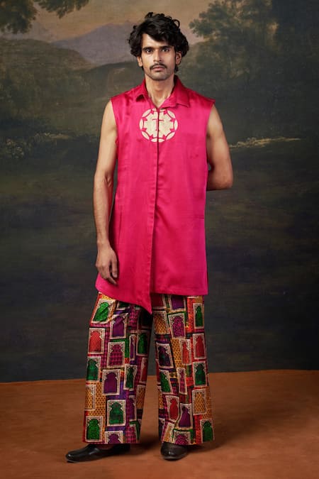 Buy_Thetaa_Pink Silk, Viscose Embroidery Kurta Set _Online_at_Aza_Fashions