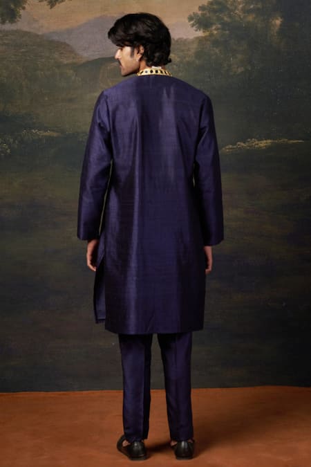 Shop_Thetaa_Blue Silk Mirrors Heavy Work Kurta Set _at_Aza_Fashions