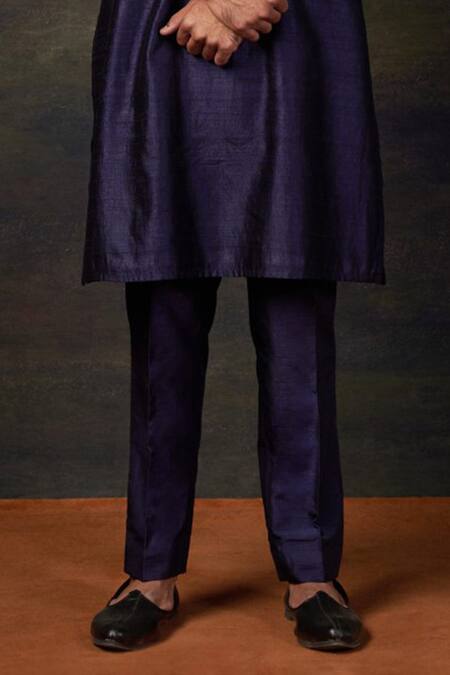 Thetaa_Blue Silk Mirrors Heavy Work Kurta Set _Online_at_Aza_Fashions