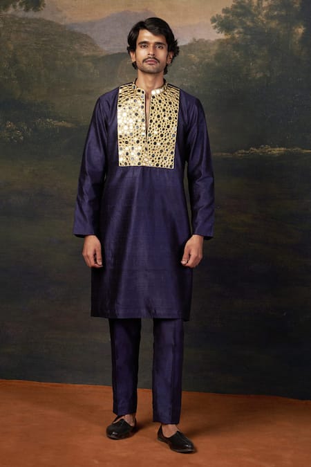 Buy_Thetaa_Blue Silk Mirrors Heavy Work Kurta Set 