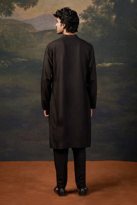 Shop_Thetaa_Black Cotton Embroidery Zari Hand Kurta Set _at_Aza_Fashions