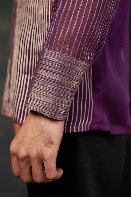 Thetaa_Purple Organza Embroidery Hand Shirt _Online_at_Aza_Fashions