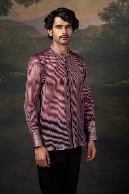 Buy_Thetaa_Purple Organza Embroidery Hand Shirt _Online_at_Aza_Fashions