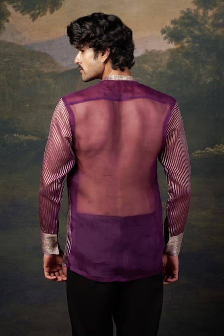 Shop_Thetaa_Purple Organza Embroidery Hand Shirt _at_Aza_Fashions