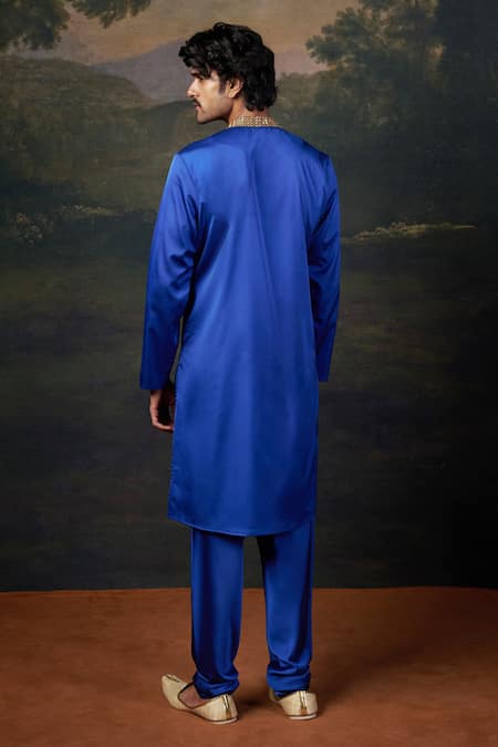 Shop_Thetaa_Blue Polyester, Satin Zari, Embroidery Kurta Set _at_Aza_Fashions