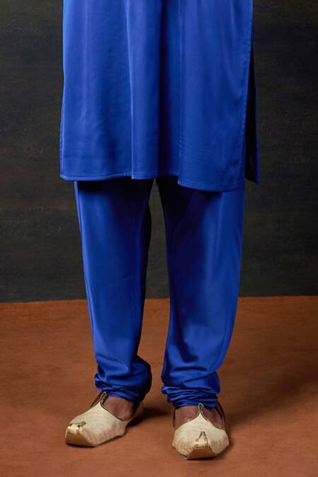 Shop_Thetaa_Blue Polyester, Satin Zari, Embroidery Kurta Set _Online_at_Aza_Fashions
