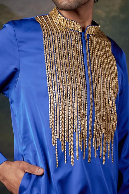 Buy_Thetaa_Blue Polyester, Satin Zari, Embroidery Kurta Set 