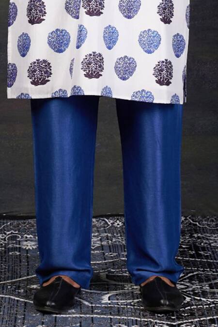 Thetaa Blue Silk, Viscose, Satin Embroidery Neeli Buuti Printed Nehru Jacket Set Online at Aza Fashions Thetaa_Blue Silk, Viscose, Satin Embroidery Neeli Buuti Printed Nehru Jacket Set _Online_at_Aza_Fashions