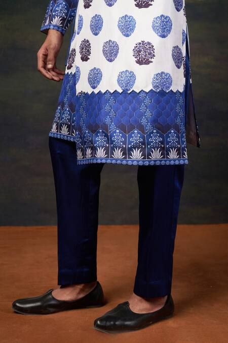 Shop_Thetaa_White Silk, Satin Embroidery Ip Neeli Buuti Printed Angrakha Kurta Set _Online_at_Aza_Fashions