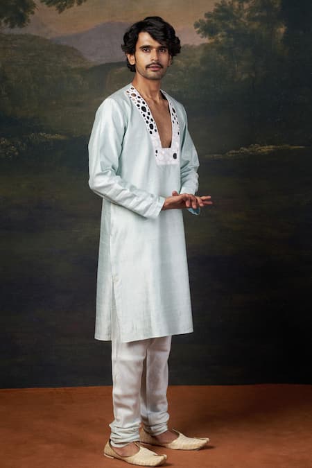 Buy_Thetaa_Mint Silk Mirrors Hand Embroidered Kurta Set _Online_at_Aza_Fashions
