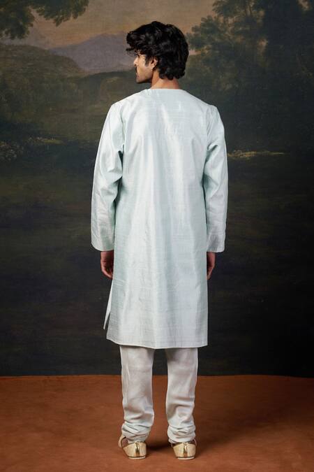 Shop_Thetaa_Mint Silk Mirrors Hand Embroidered Kurta Set _at_Aza_Fashions