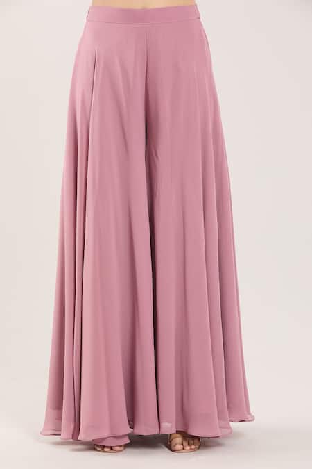 Samyukta Singhania_Pink Chiffon Sequins, Beads, Cut Work Floral Embroidered Jacket With Sharara Set _Online_at_Aza_Fashions