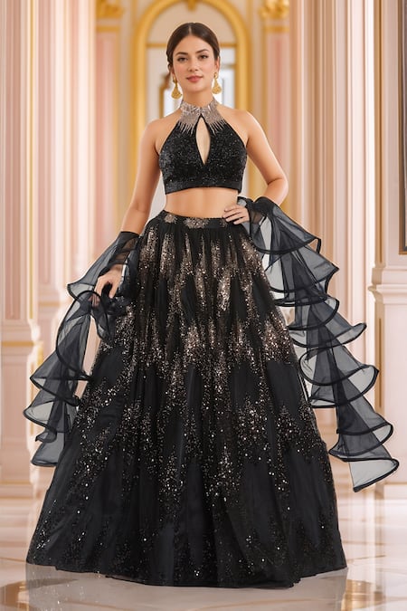 Samyukta Singhania Sequin Embroidered Lehenga Set With Ruffle Dupatta 