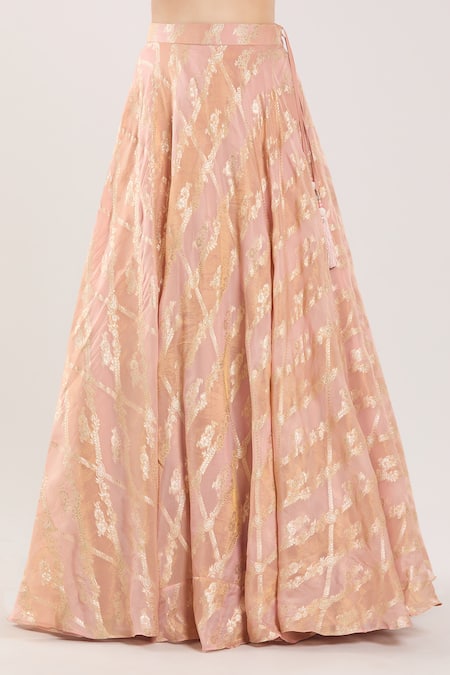 Samyukta Singhania_Peach Silk Embroidery, Beads, Sequins, Cut Floral And Paisley Motif Lehenga Set _at_Aza_Fashions
