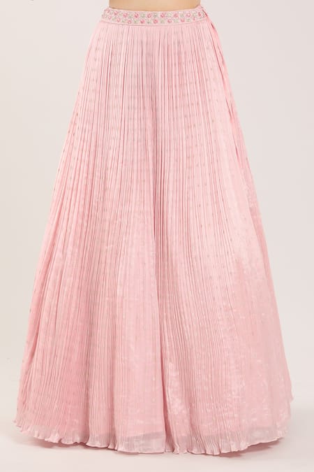 Shop_Samyukta Singhania_Pink Chiffon Beads, Sequins, Embroidery Round Neck Floral Baby Lehenga Set _Online_at_Aza_Fashions