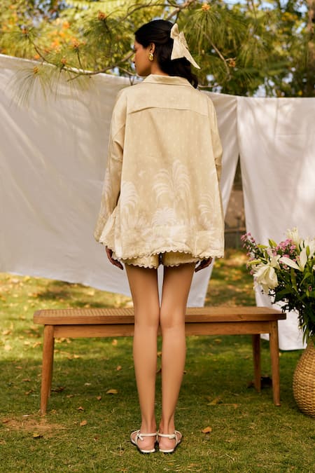 Moh India Beige Silk Chanderi Oversized Shirt 