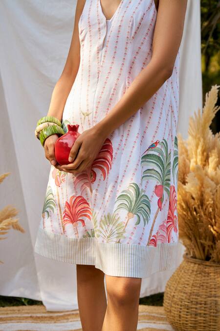 Buy Moh India Ivory Linen, Cotton V-neck Sleeveless Dress Online at Aza Fashions Buy_Moh India_Ivory Linen, Cotton V-neck Sleeveless Dress _Online_at_Aza_Fashions