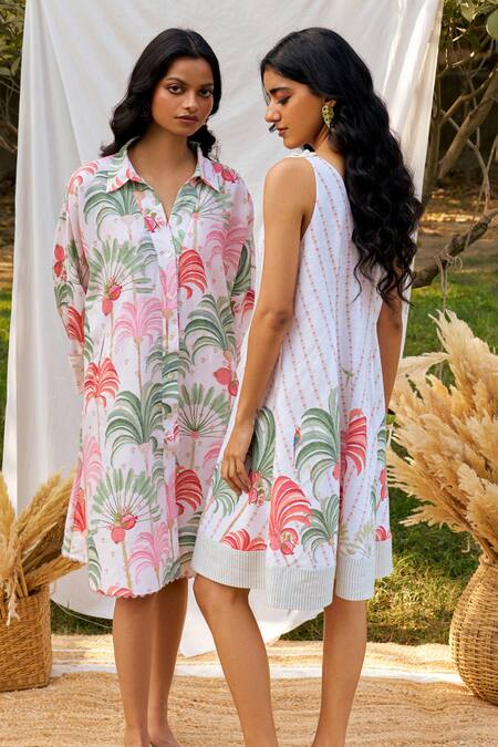 Moh India Ivory Linen, Cotton V-neck Sleeveless Dress at Aza Fashions Moh India_Ivory Linen, Cotton V-neck Sleeveless Dress _at_Aza_Fashions