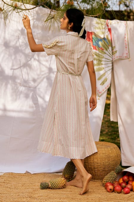 Shop Moh India Ivory Linen Collared Long Shirt Dress at Aza Fashions Shop_Moh India_Ivory Linen Collared Long Shirt Dress _at_Aza_Fashions