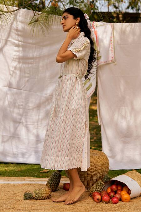 Buy Moh India Ivory Linen Collared Long Shirt Dress Online at Aza Fashions Buy_Moh India_Ivory Linen Collared Long Shirt Dress _Online_at_Aza_Fashions