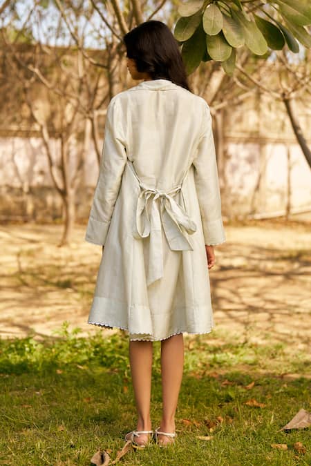 Shop Moh India Blue Chanderi, Cotton Embroidery Round Neck Midnight Long Shirt Dress at Aza Fashions Shop_Moh India_Blue Chanderi, Cotton Embroidery Round Neck Midnight Long Shirt Dress _at_Aza_Fashions