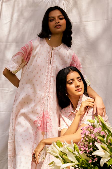 Moh India Pink Chanderi Silk, Cotton Embroidery Round Neck Dusty Rose Co-ord Set Online at Aza Fashions Moh India_Pink Chanderi Silk, Cotton Embroidery Round Neck Dusty Rose Co-ord Set _Online_at_Aza_Fashions