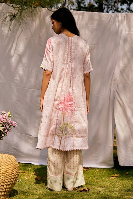 Shop Moh India Pink Chanderi Silk, Cotton Embroidery Round Neck Dusty Rose Co-ord Set at Aza Fashions Shop_Moh India_Pink Chanderi Silk, Cotton Embroidery Round Neck Dusty Rose Co-ord Set _at_Aza_Fashions