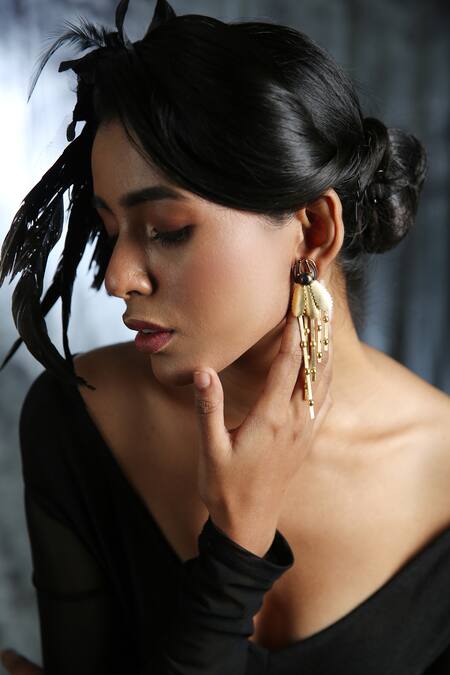 Buy_Zaza By Somya_Black And Gold Designer Dangling Earrings _Online_at_Aza_Fashions