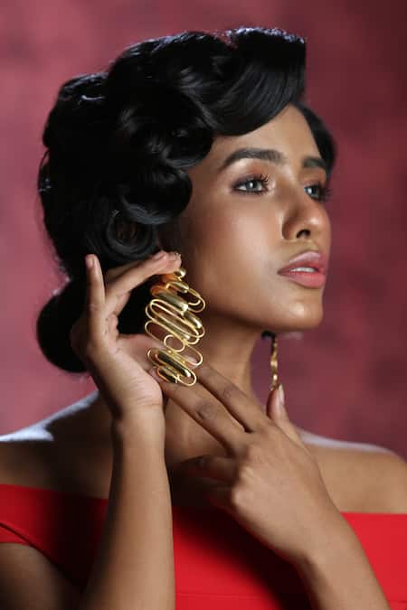 Zaza By Somya_Gold Plated Contemporary Danglers _Online_at_Aza_Fashions