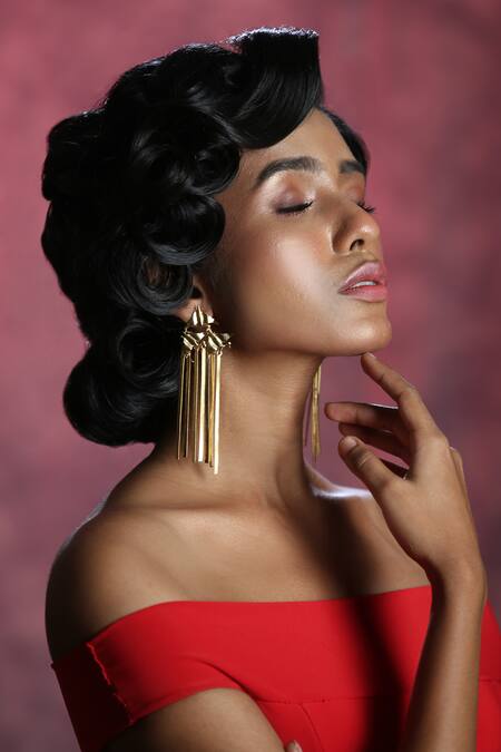 Zaza By Somya_Gold Plated Long Designer Earrings _Online_at_Aza_Fashions