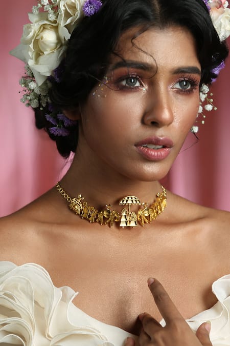 Zaza By Somya Gold Plated Brass Choker Necklace 