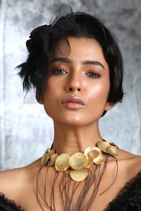 Zaza By Somya_Black Contemporary Brass Choker With Gold Plating _Online_at_Aza_Fashions